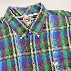 CINCH‎ Shirt Western Men's XL Blue Green Plaid Cotton Long Sleeve Button-Down